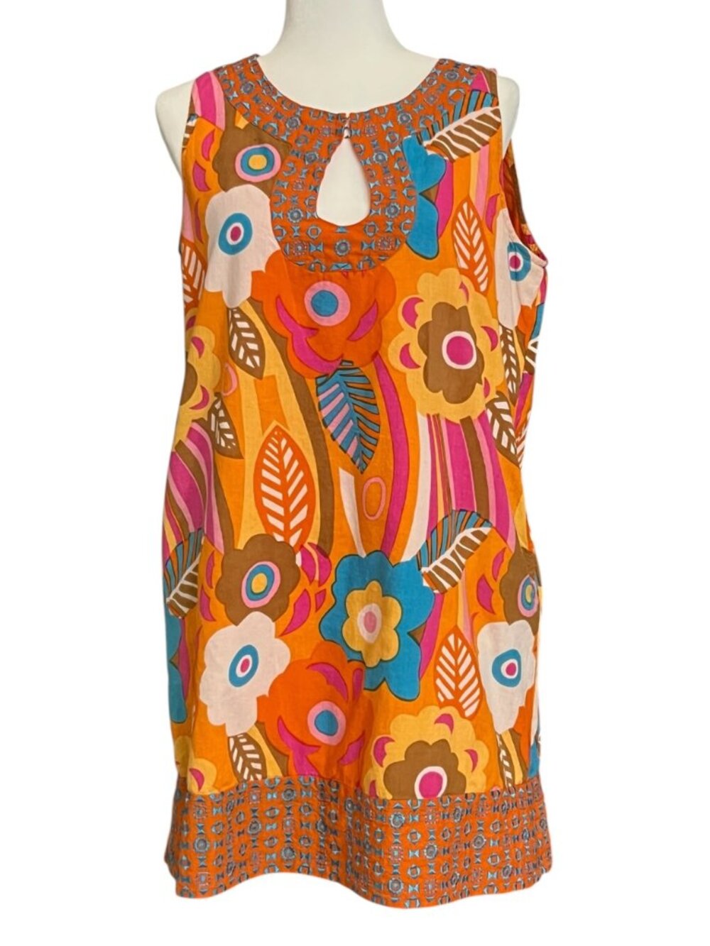 Sabby Anand Womens Large Orange Floral Bohemian Cotton Sleeveless Dress Tunic - Picture 2 of 12
